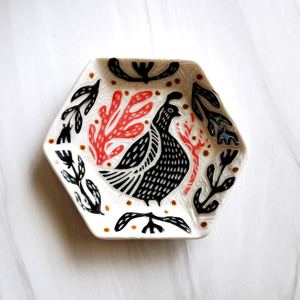 Little Quail Hexagon Ceramic Dish