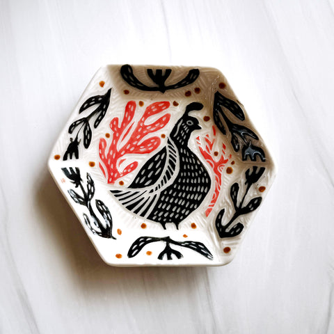 Little Quail Hexagon Ceramic Dish