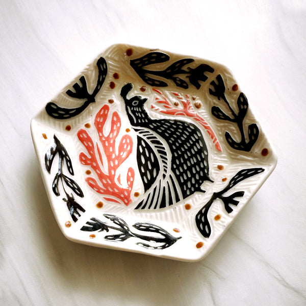 Little Quail Hexagon Ceramic Dish