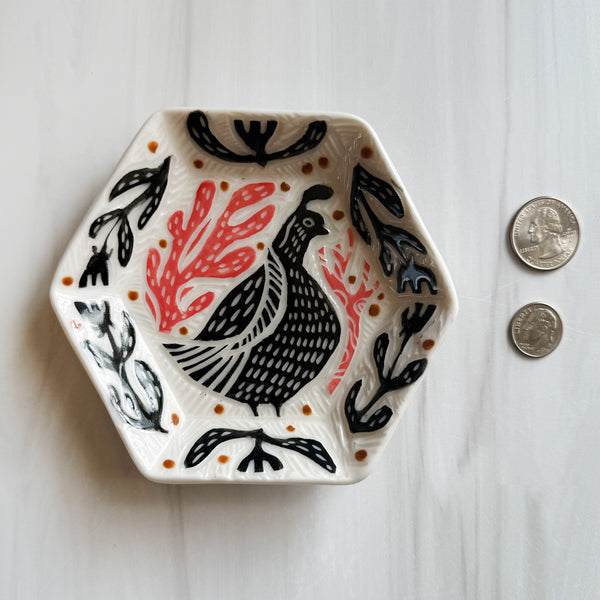 Little Quail Hexagon Ceramic Dish