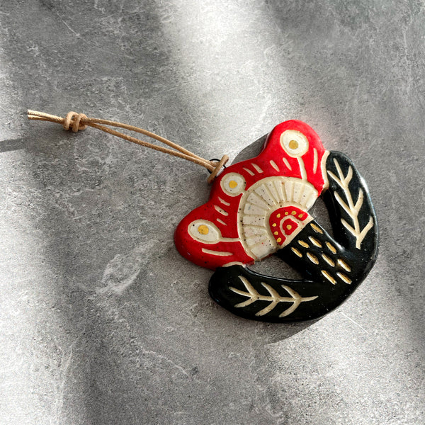 Red Flower with Gold Luster Ceramic Charm