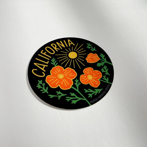 California Poppy Sun Black Sticker