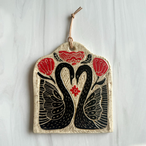 Black Swans Hanging Art Tile