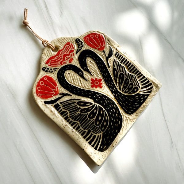 Black Swans Hanging Art Tile