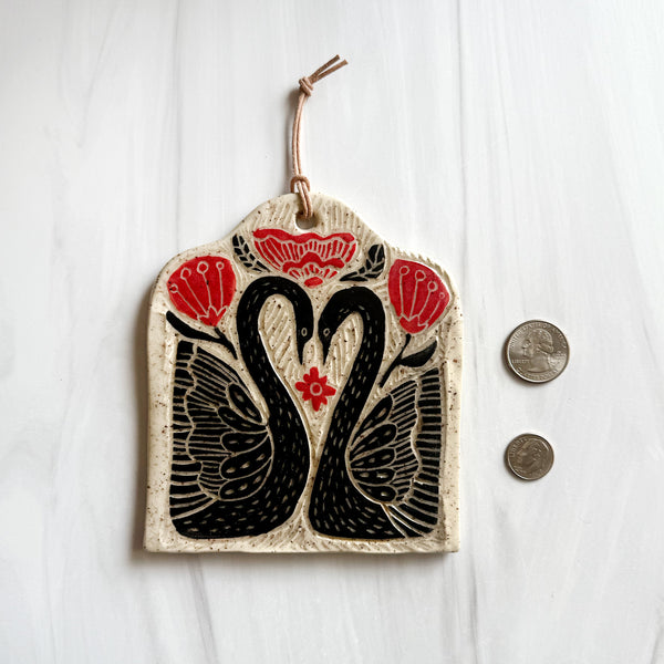 Black Swans Hanging Art Tile