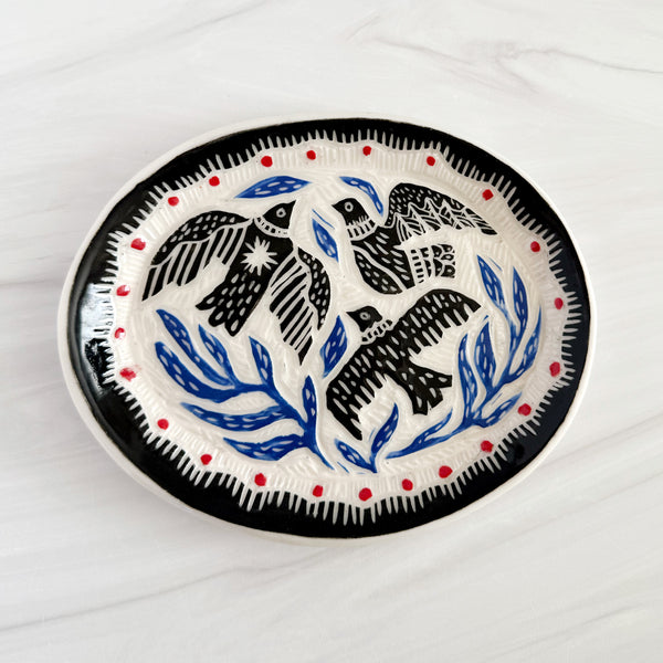 Three Blackbirds Decorative Ceramic Plate