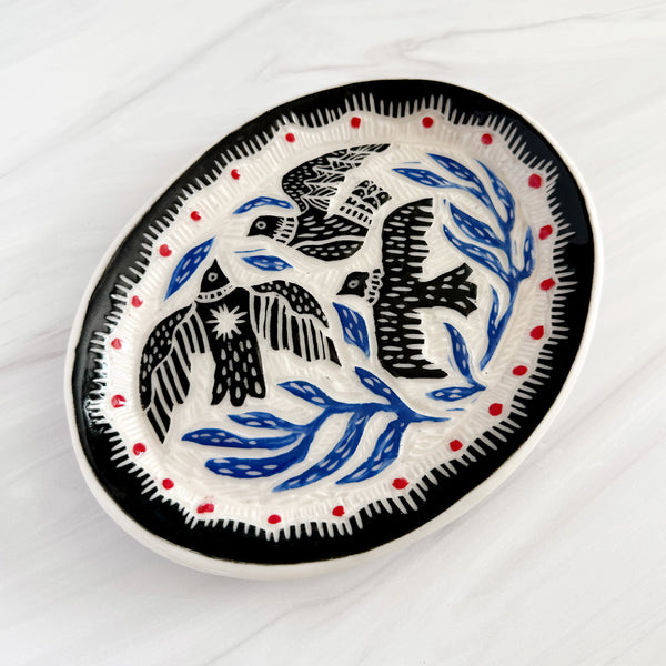 Three Blackbirds Decorative Ceramic Plate
