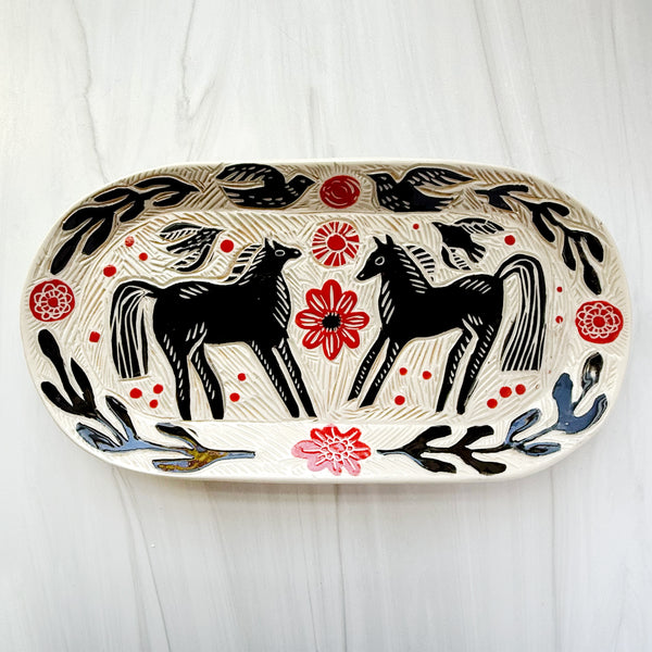 Ceramic Two Horses Tray