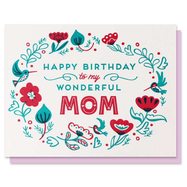 Wonderful Mom Birthday Floral Card