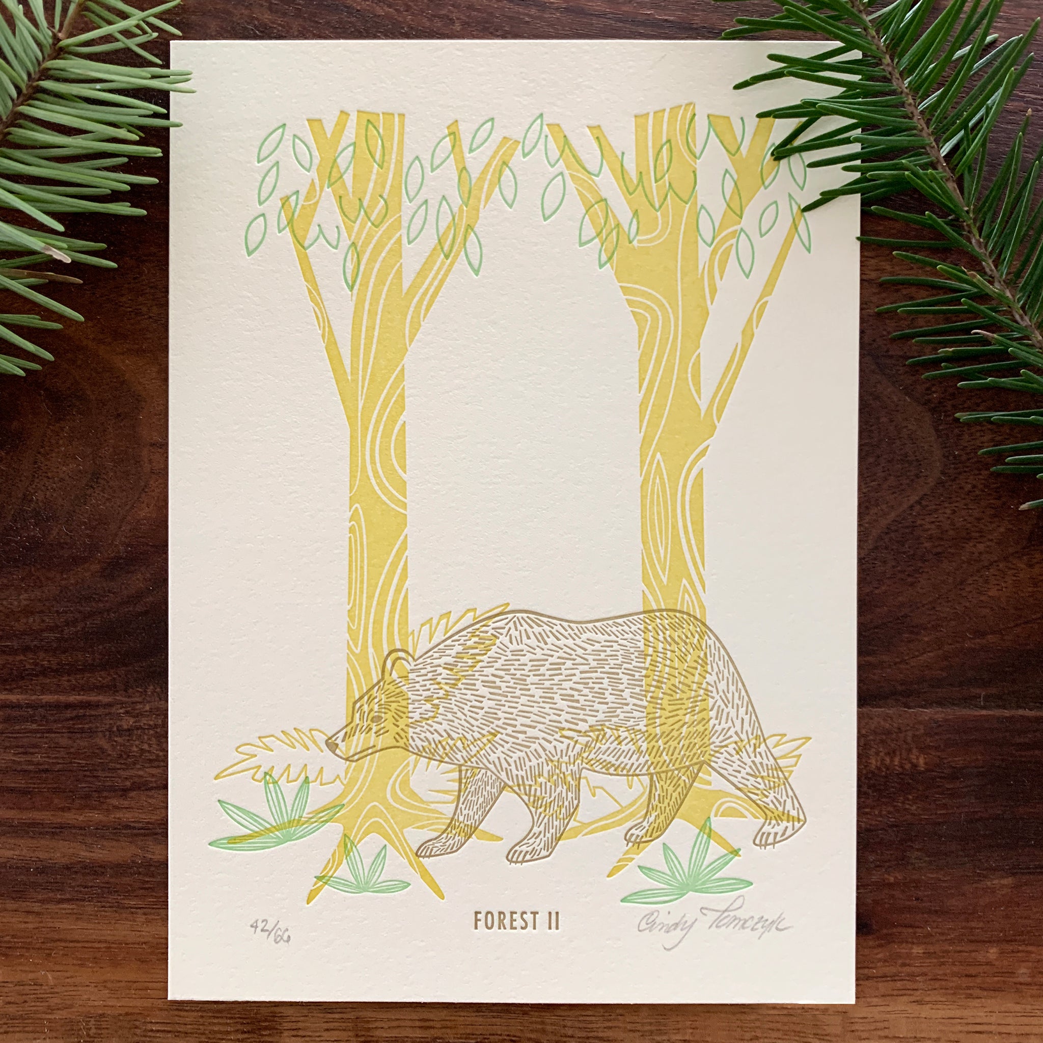 Forest II Bear Letterpress Print