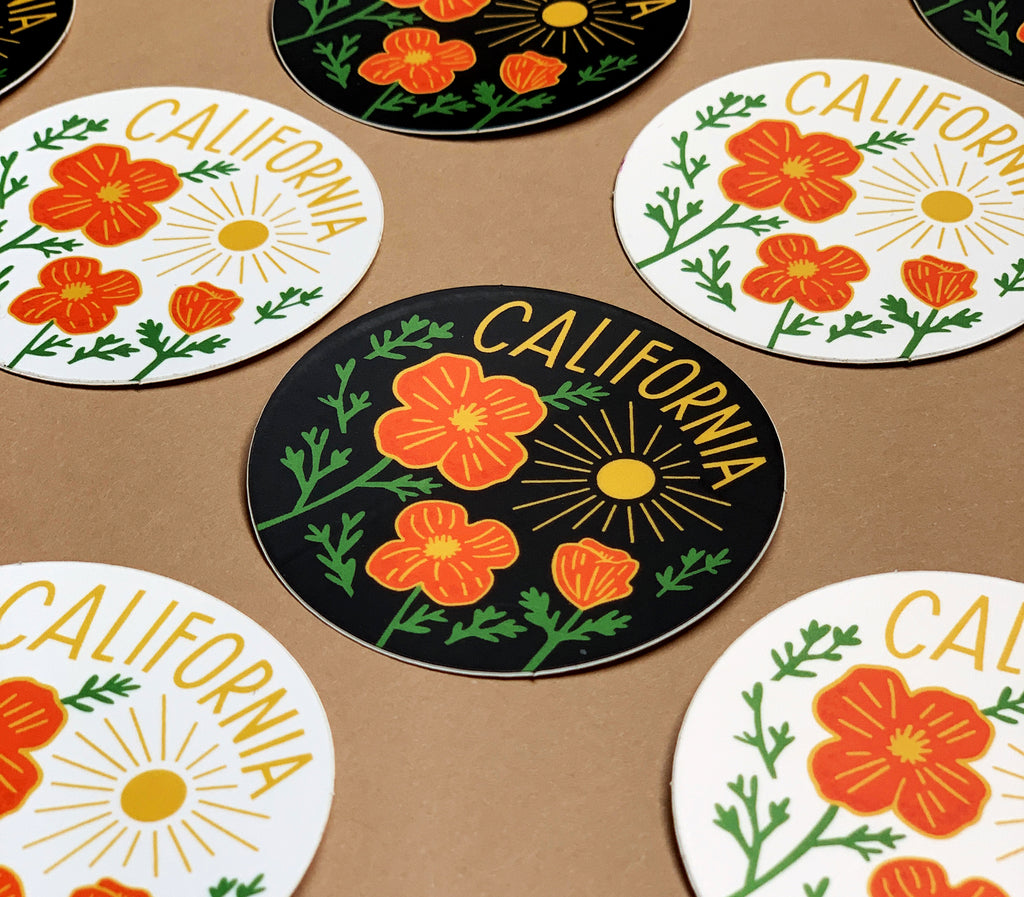 California Poppy Sun Black Sticker – Paper Parasol Press