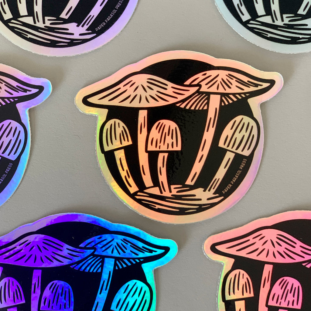 Mushroom Cluster Holographic Sticker – Paper Parasol Press