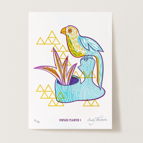 Vintage Planter Parrot I Letterpress Print